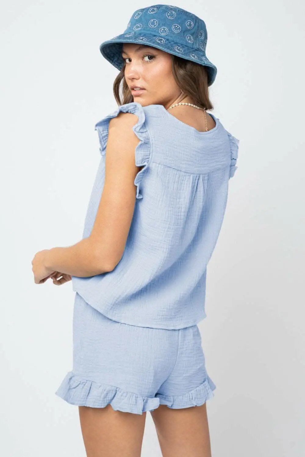 Chic ruffled v-neck top set - Love Salve